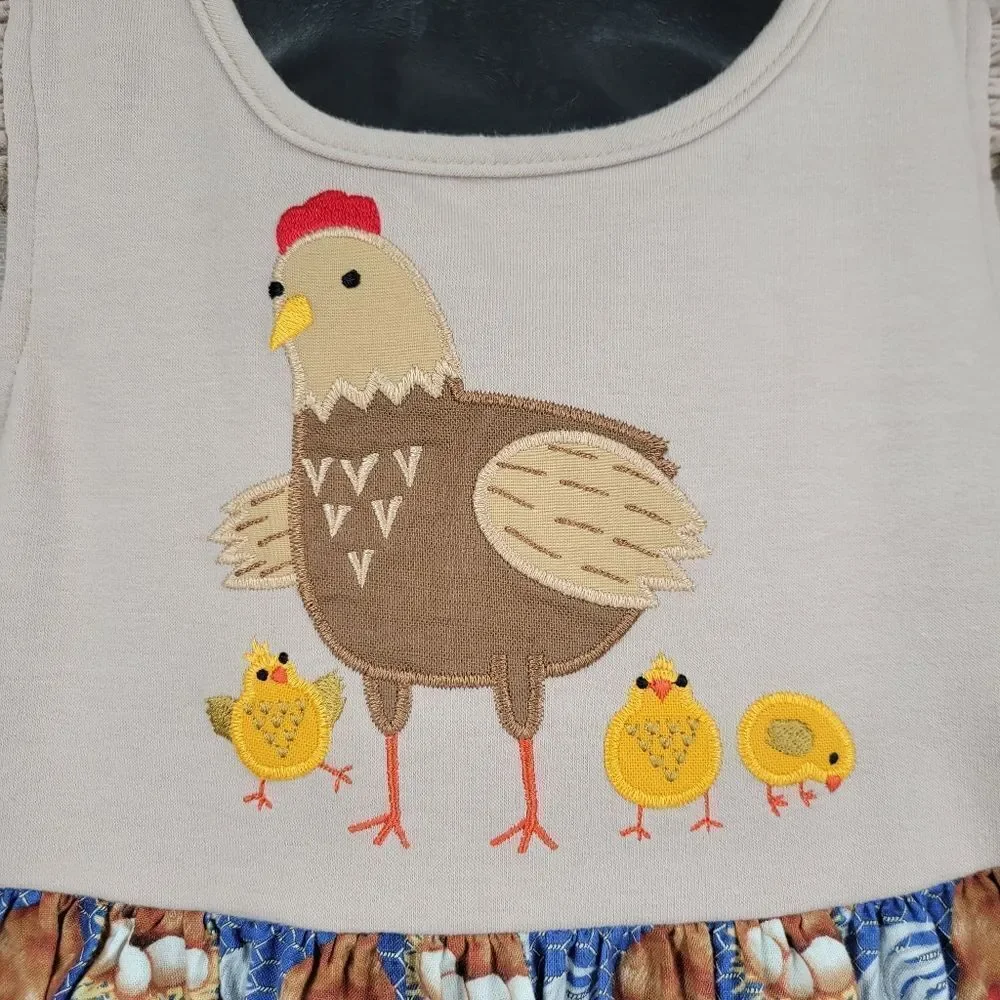 Ricrac & Ruffles Charming Chicken Print Kids Dress